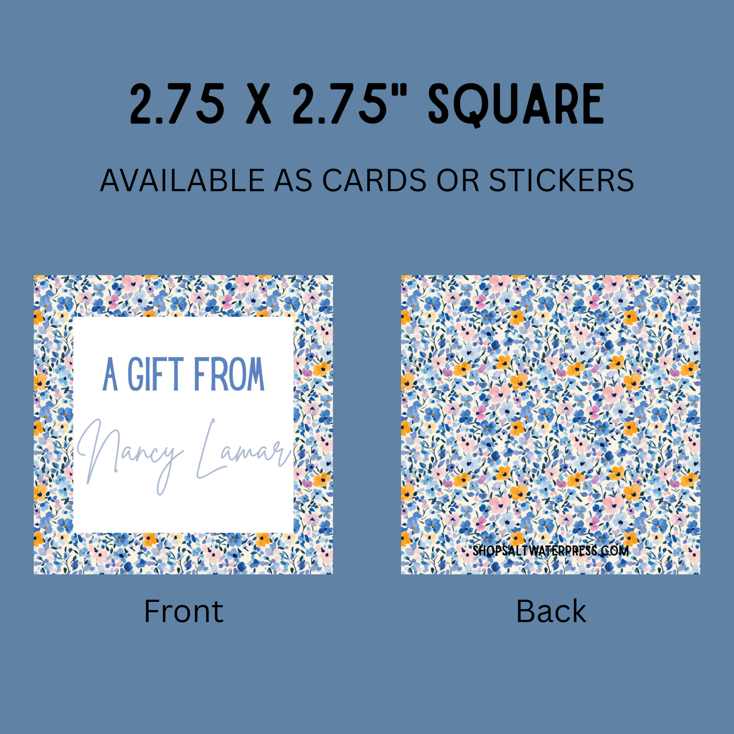 Square Blue Floral Gift Tags