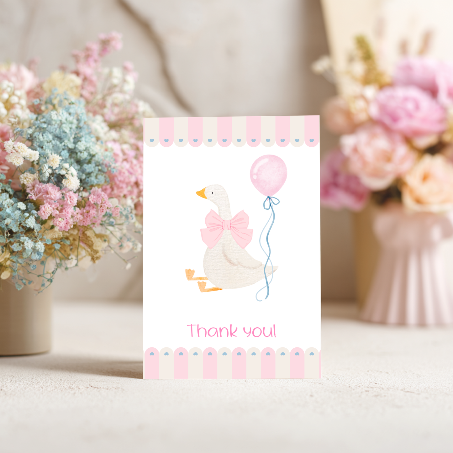 Baby Shower Thank You Card – Silly Goose Design Pink Girl Theme