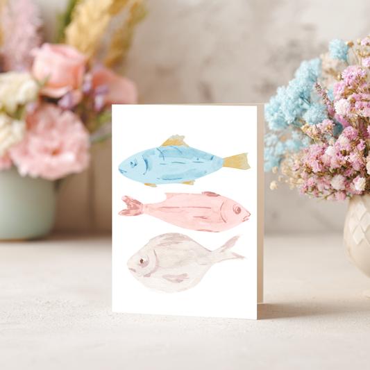 Watercolor Fish Card – Coastal Greeting on Linen Cardstock