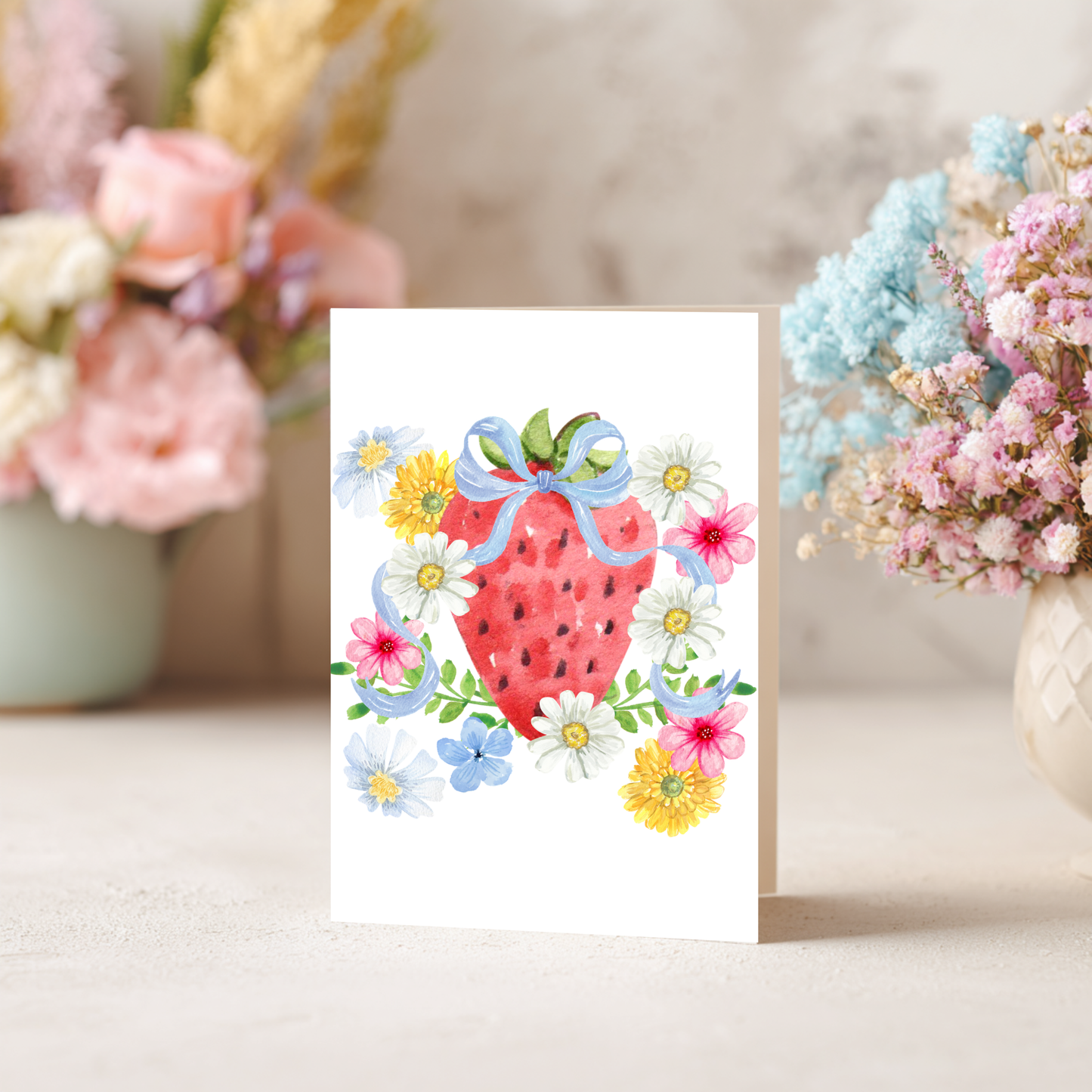 Spring Greeting Card – Watercolor Floral Design Blank Inside