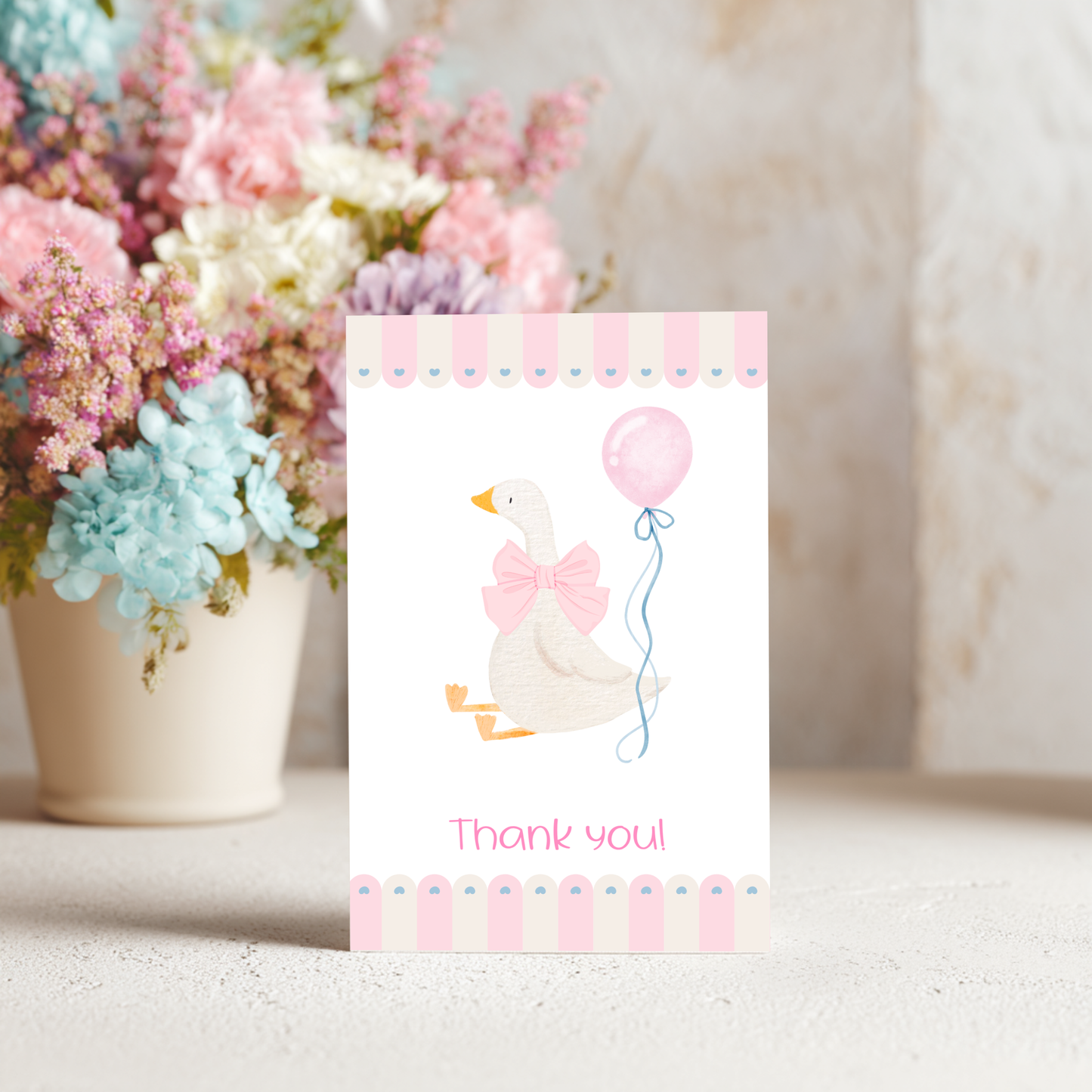 Baby Shower Thank You Card – Silly Goose Design Pink Girl Theme