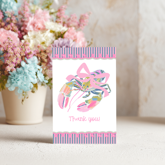 Lobster Thank You Card – Illustrated Coastal Design with Preppy Striped Border