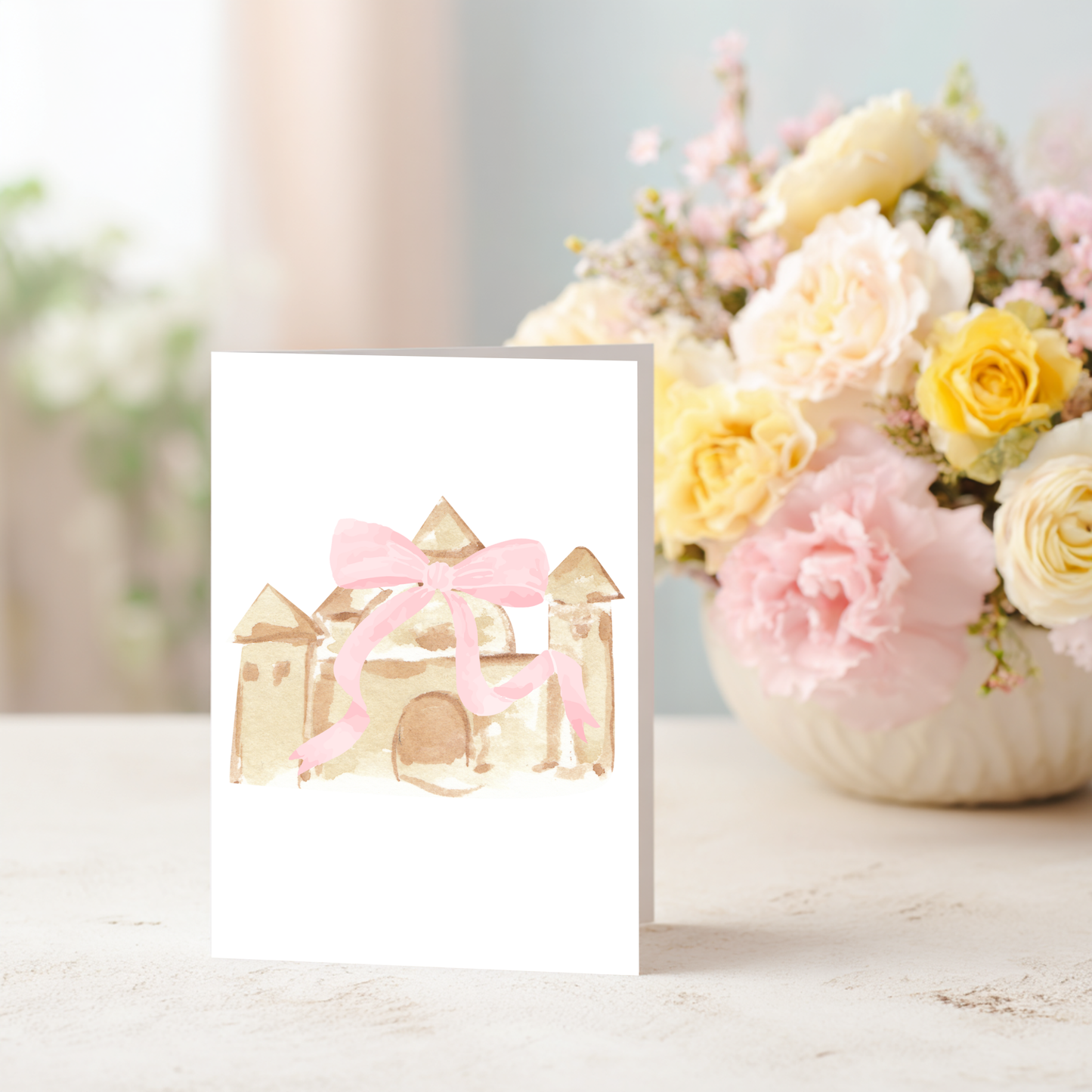 Sandcastle Greeting Card – Watercolor Beach Birthday Card, Blank Inside