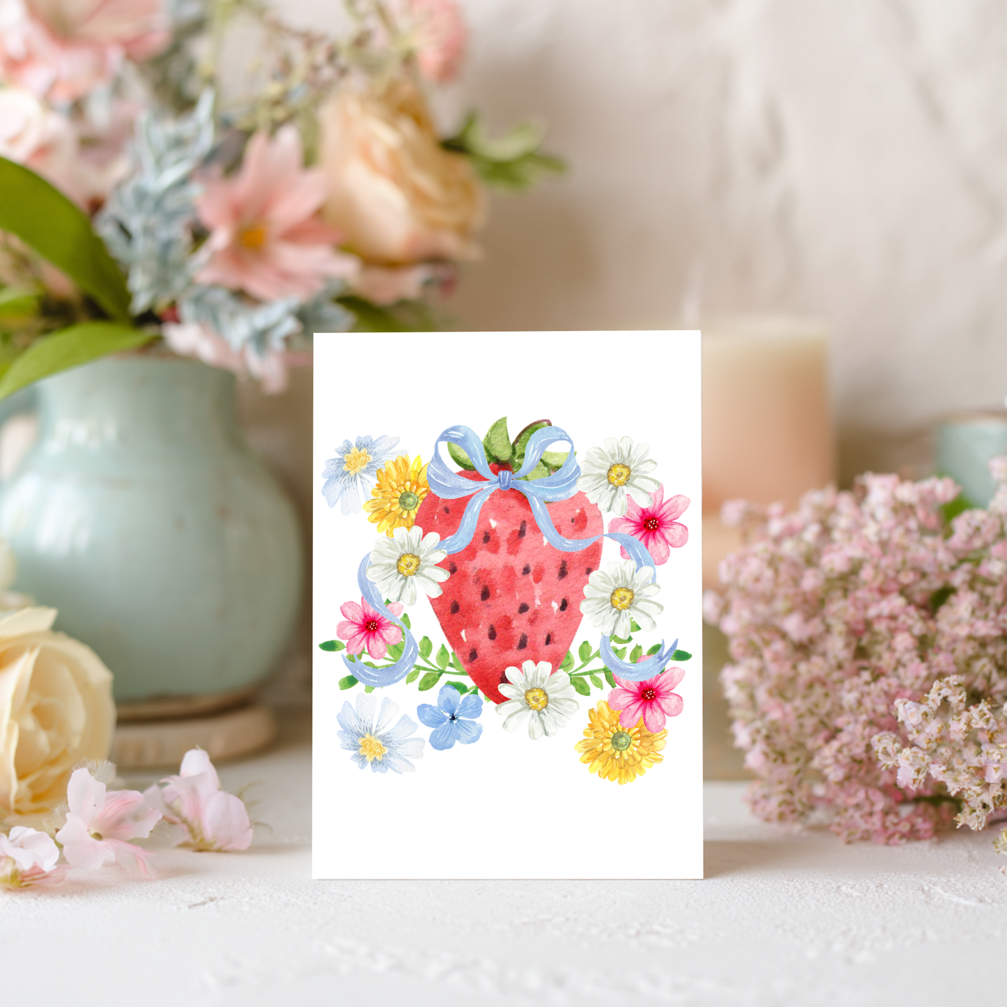 Spring Greeting Card – Watercolor Floral Design Blank Inside