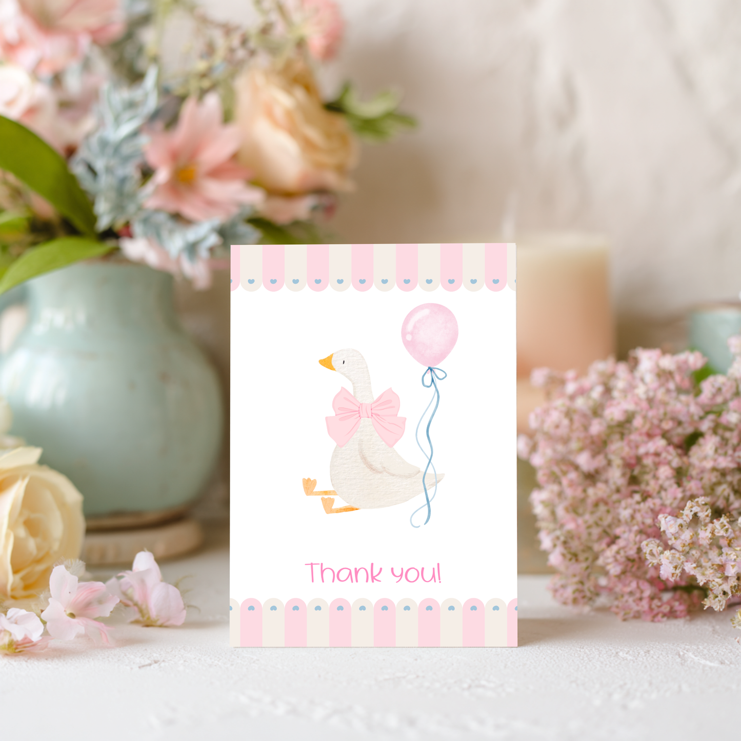 Baby Shower Thank You Card – Silly Goose Design Pink Girl Theme
