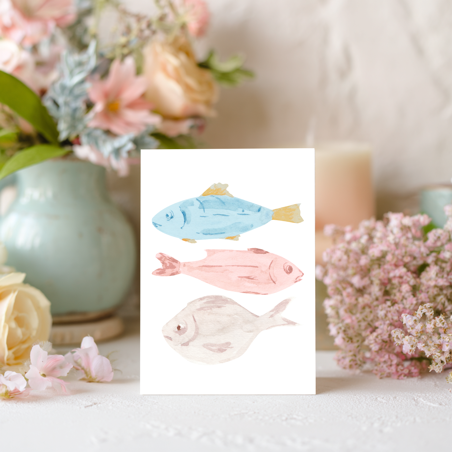 Watercolor Fish Card – Coastal Greeting on Linen Cardstock