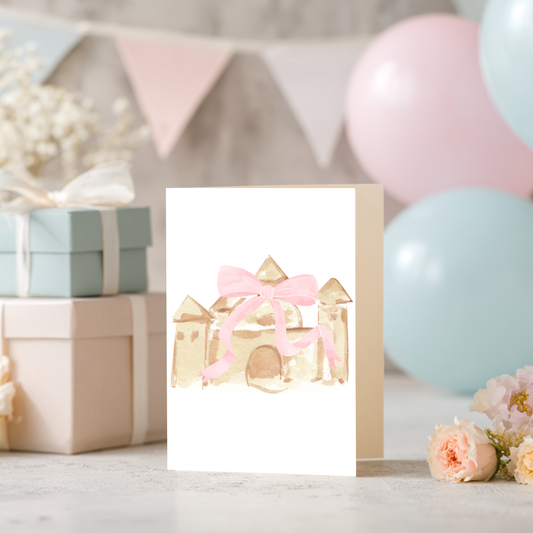 Sandcastle Greeting Card – Watercolor Beach Birthday Card, Blank Inside