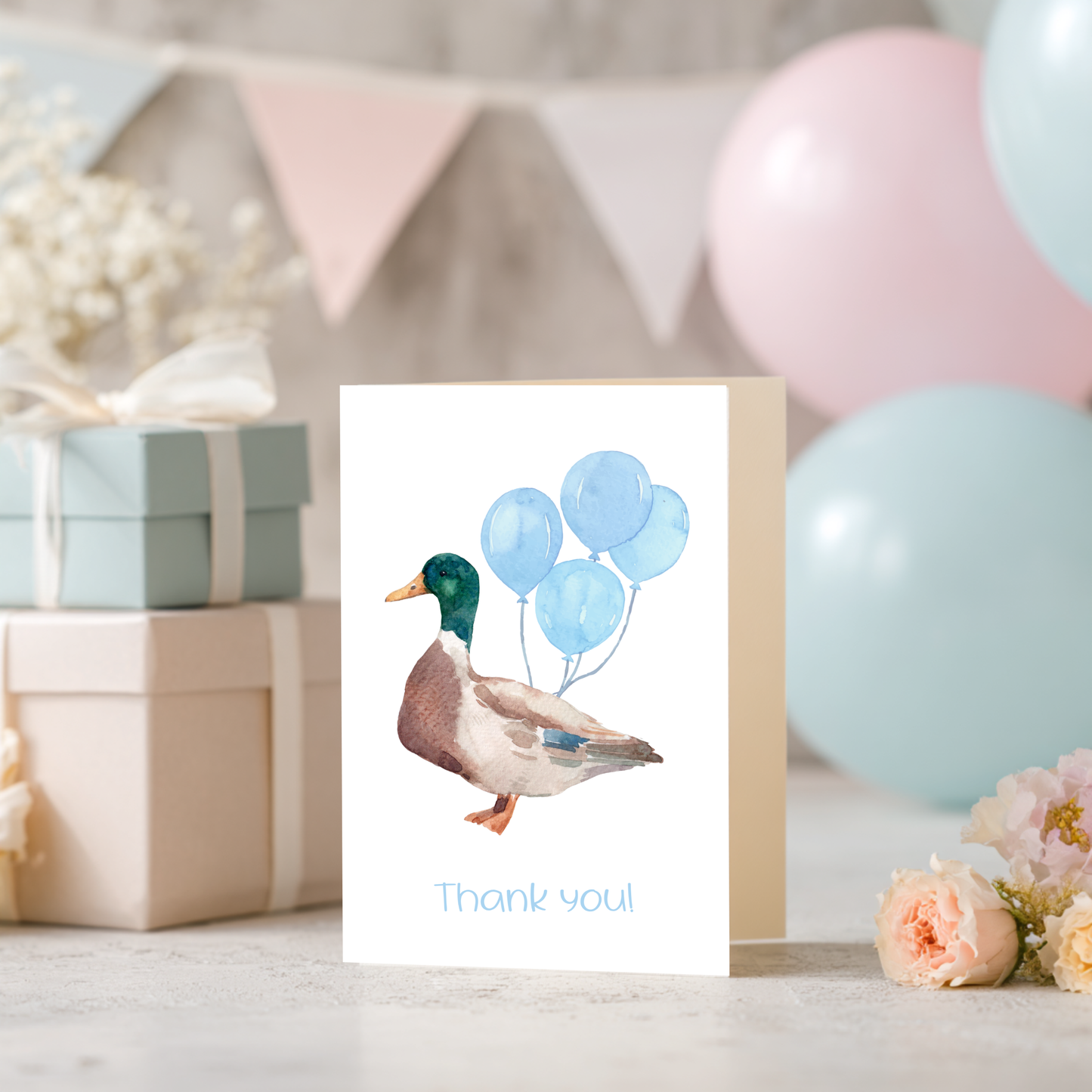 Mallard Thank You Card – Illustrated Watercolor Duck Mallard