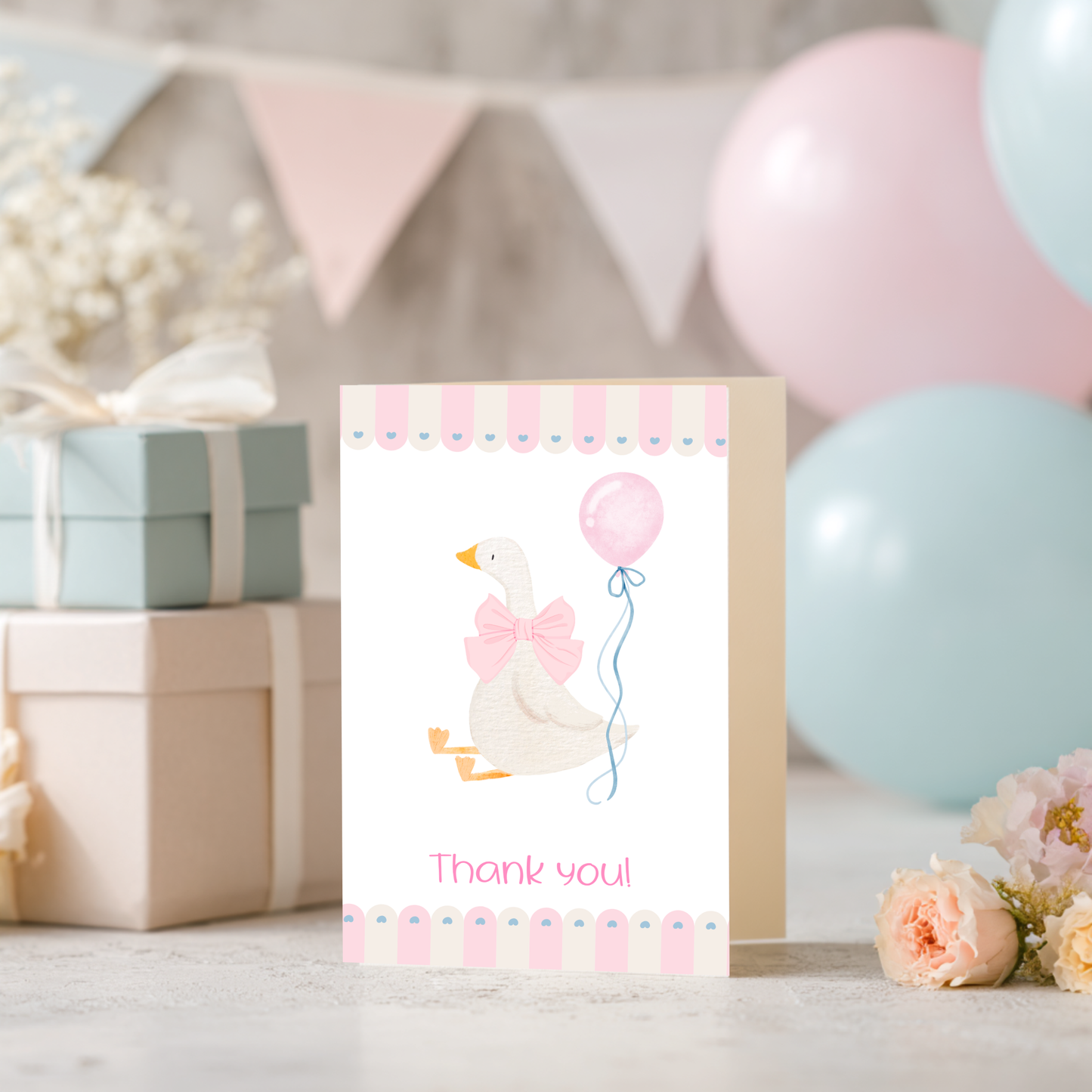Baby Shower Thank You Card – Silly Goose Design Pink Girl Theme