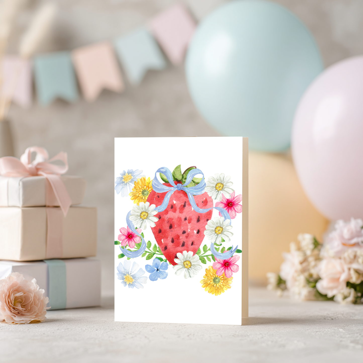 Spring Greeting Card – Watercolor Floral Design Blank Inside
