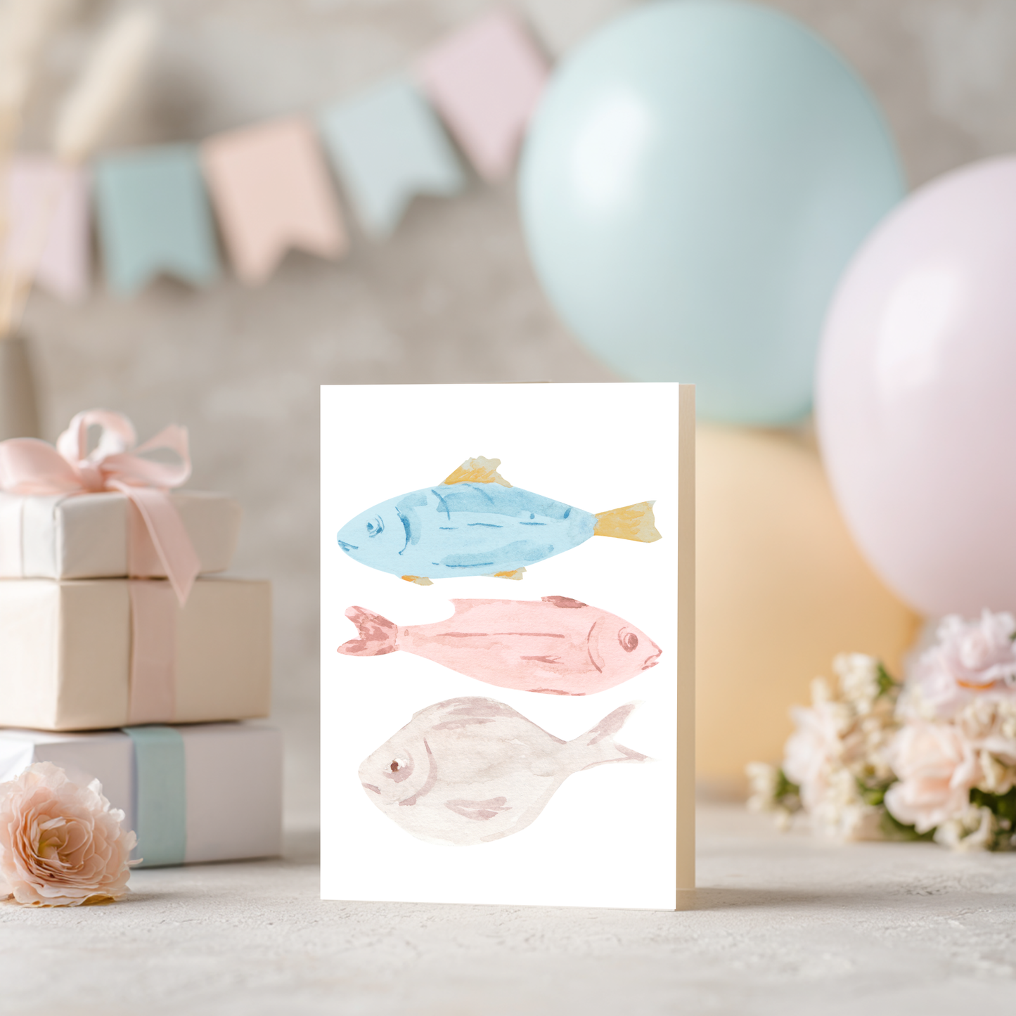 Watercolor Fish Card – Coastal Greeting on Linen Cardstock