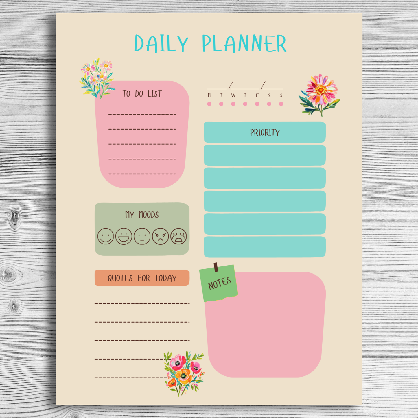 Daily, Weekly, Monthly Planner Bundle | Preppy Planner, Journal | Girly Planner | Positive Planner | Motivational Planner | Floral Planner