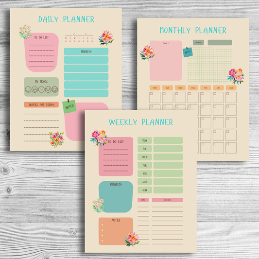 Daily, Weekly, Monthly Planner Bundle | Preppy Planner, Journal | Girly Planner | Positive Planner | Motivational Planner | Floral Planner