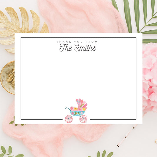 Personalized Baby Carriage Notecards