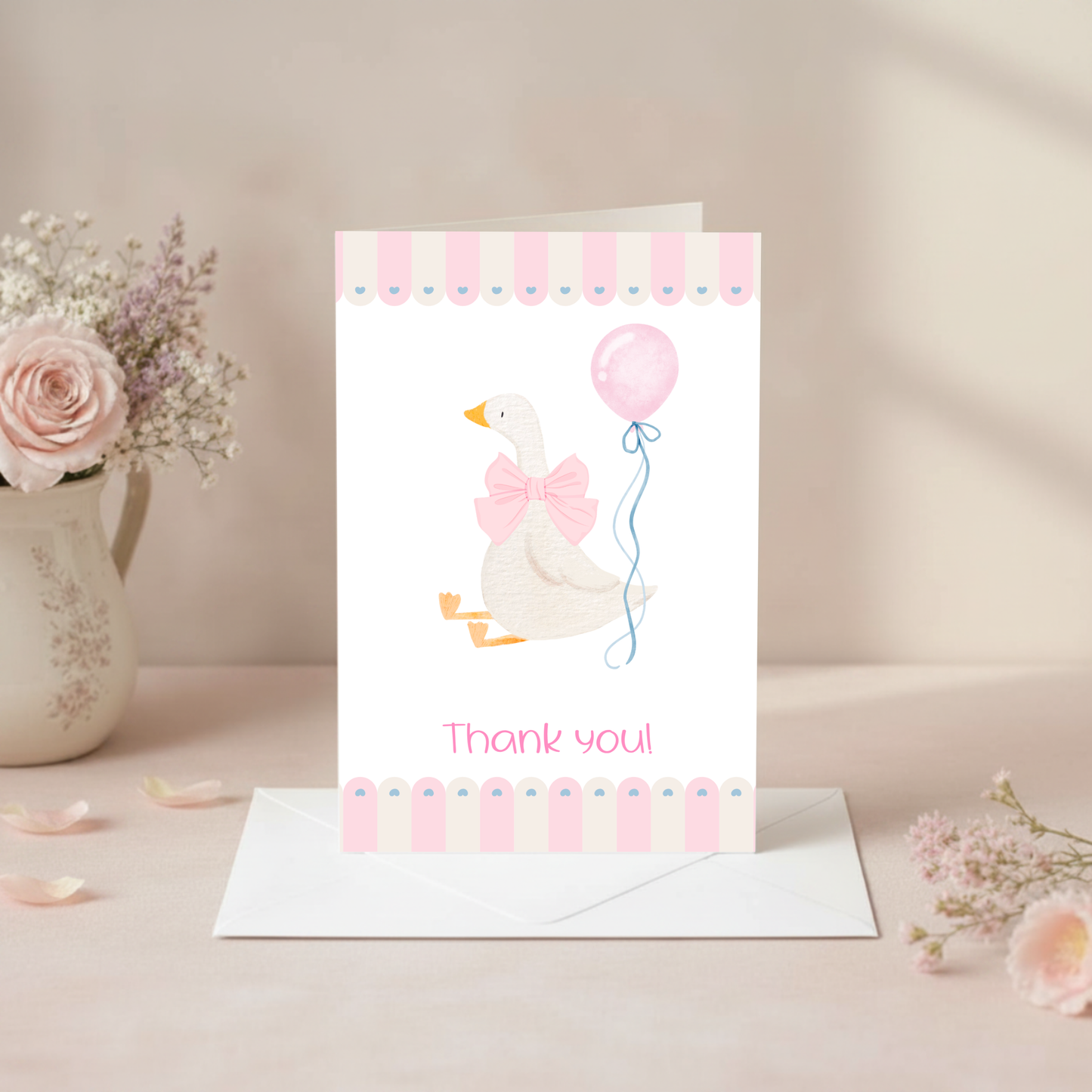 Baby Shower Thank You Card – Silly Goose Design Pink Girl Theme