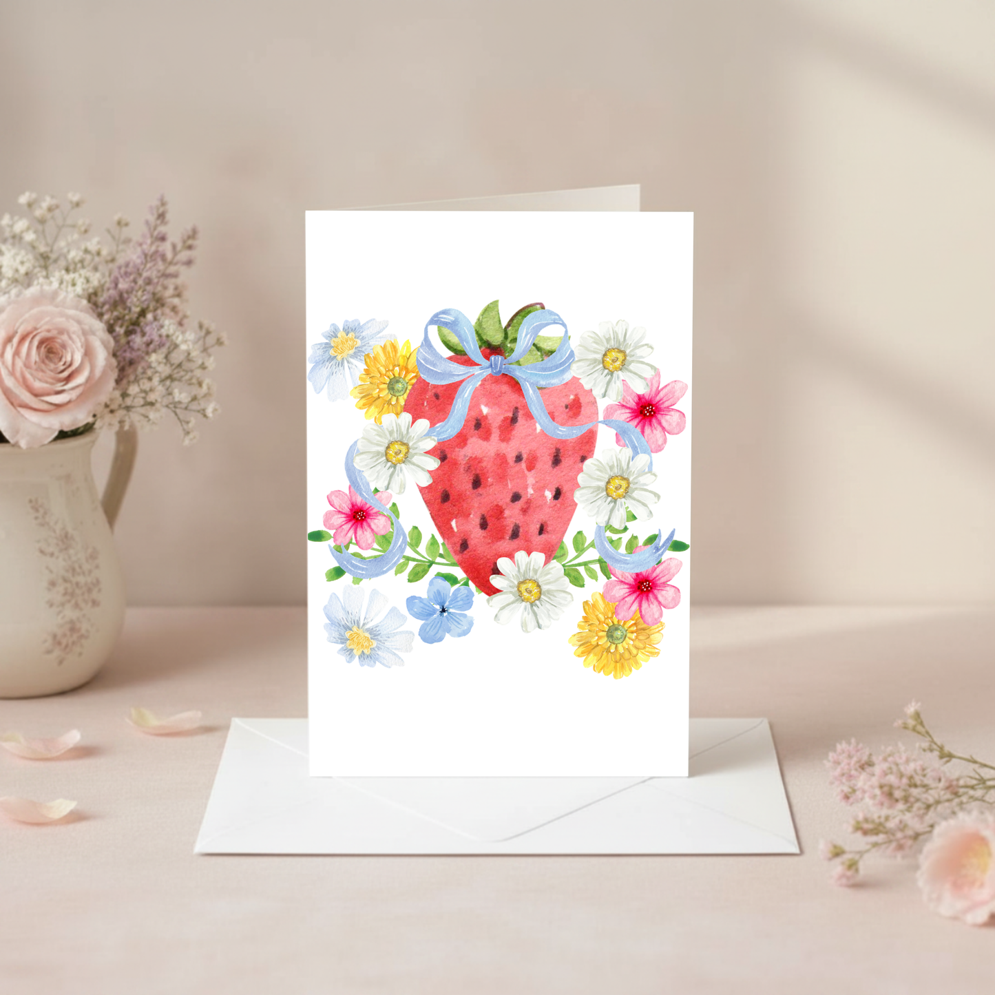 Spring Greeting Card – Watercolor Floral Design Blank Inside