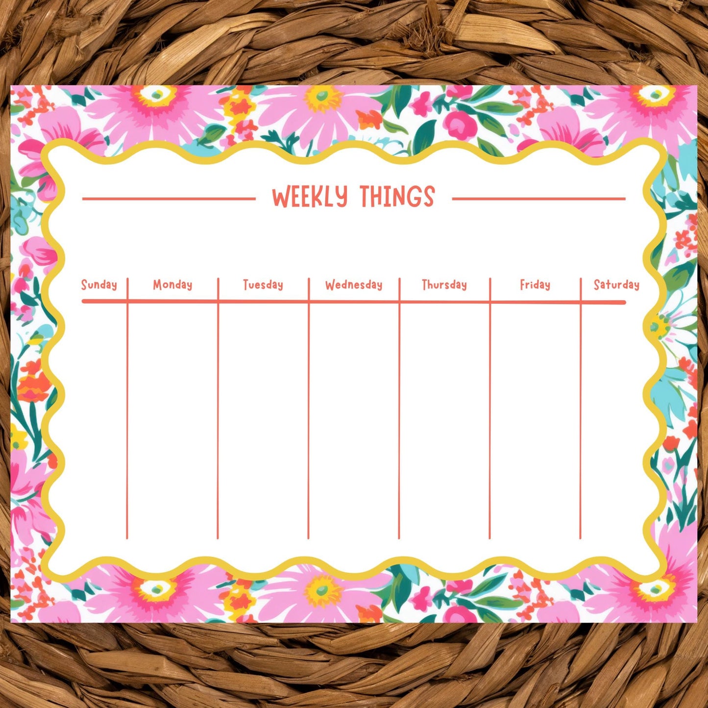 Floral Weekly Planner Notepad, Bright Desk Planner Pad, Cute Weekly Schedule Notepad, Colorful Tear Off Planner, Undated Weekly Organizer