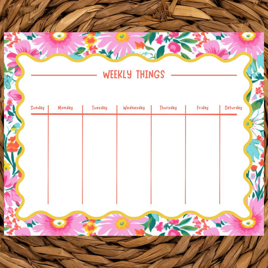 Floral Weekly Planner Notepad, Bright Desk Planner Pad, Cute Weekly Schedule Notepad, Colorful Tear Off Planner, Undated Weekly Organizer