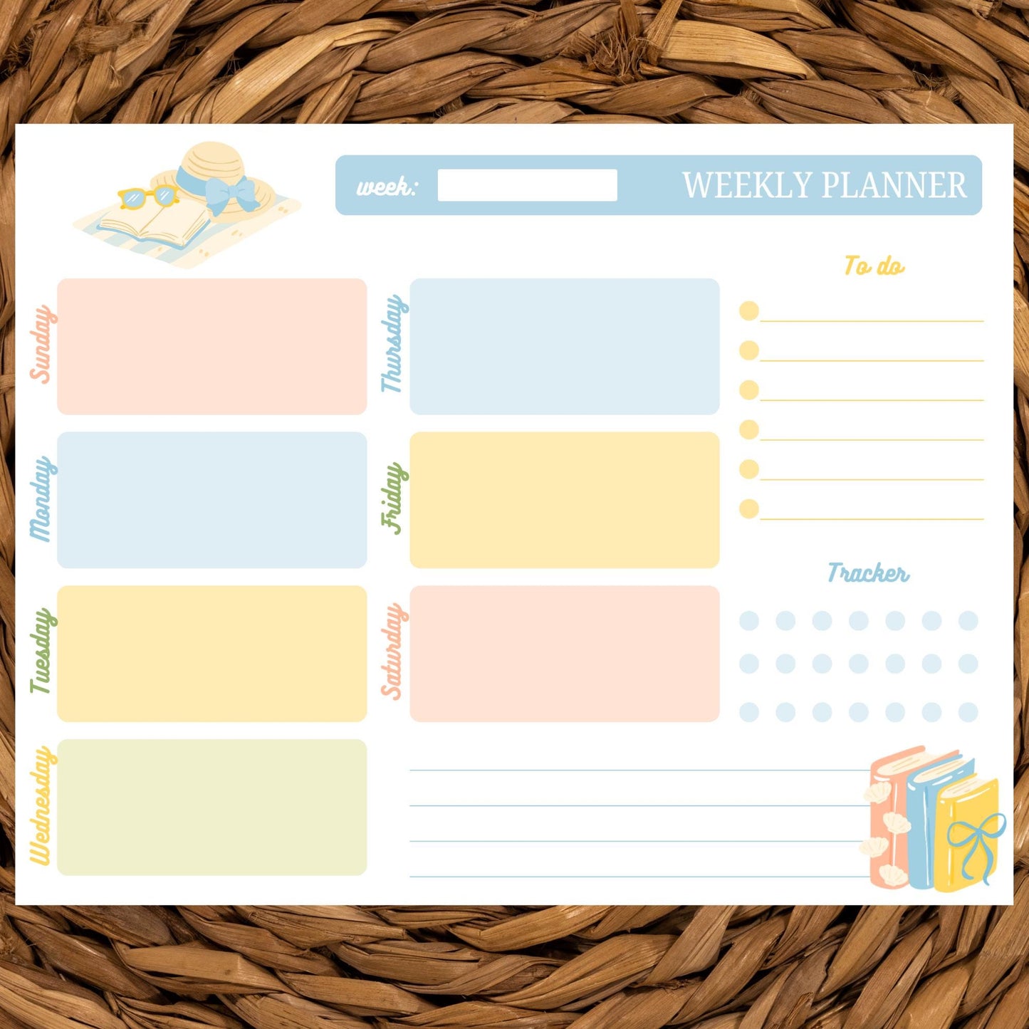 Weekly Planner Notepad, Pastel Desk Planner Pad, Cute Weekly Schedule Pad, Undated Planner Notepad, Tear Off Planner, Productivity Notepad