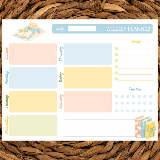 Weekly Planner Notepad, Pastel Desk Planner Pad, Cute Weekly Schedule Pad, Undated Planner Notepad, Tear Off Planner, Productivity Notepad