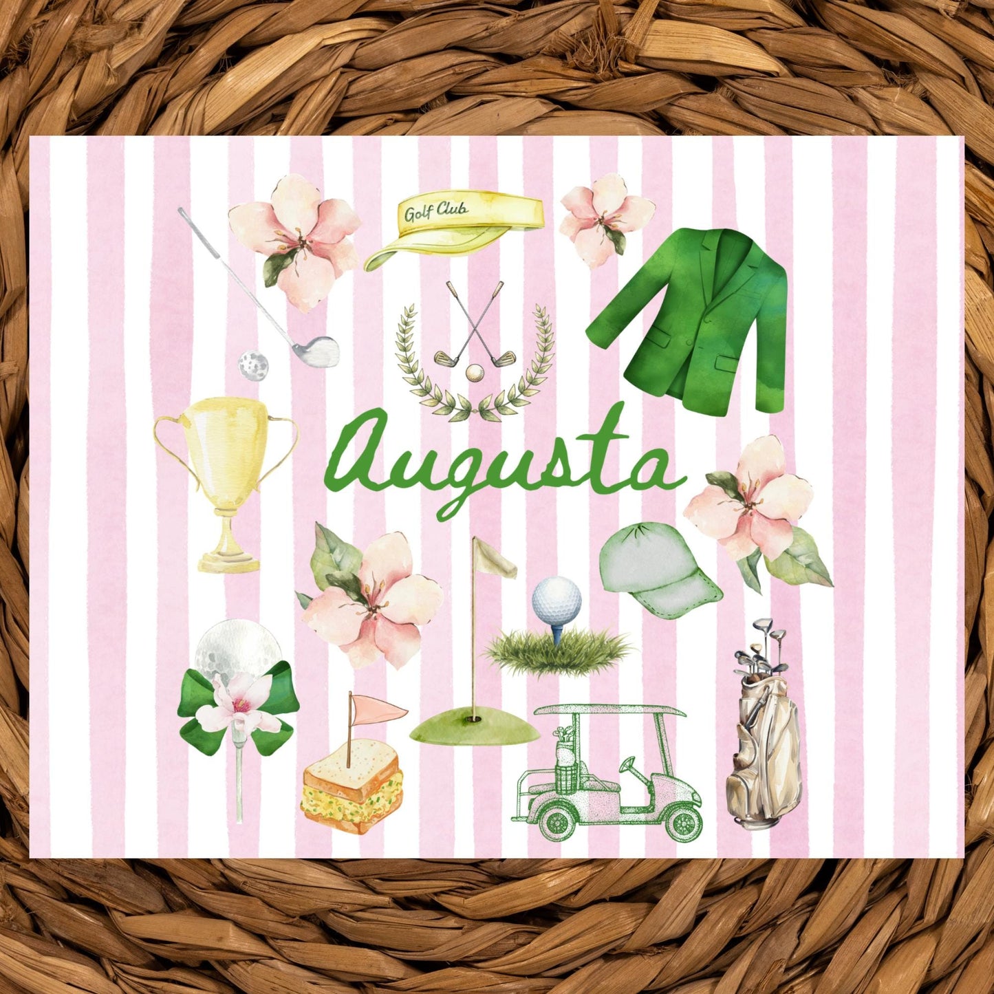 Augusta Golf Notecards | Pink Preppy Stationery Set | Scalloped Border Cards | Southern Inspired Note Cards | Golf Lover Gift