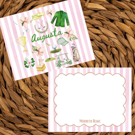 Augusta Golf Notecards | Pink Preppy Stationery Set | Scalloped Border Cards | Southern Inspired Note Cards | Golf Lover Gift