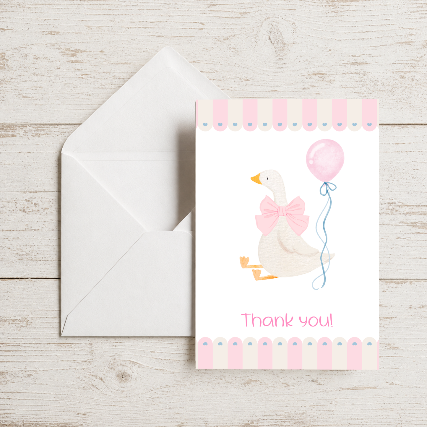 Baby Shower Thank You Card – Silly Goose Design Pink Girl Theme