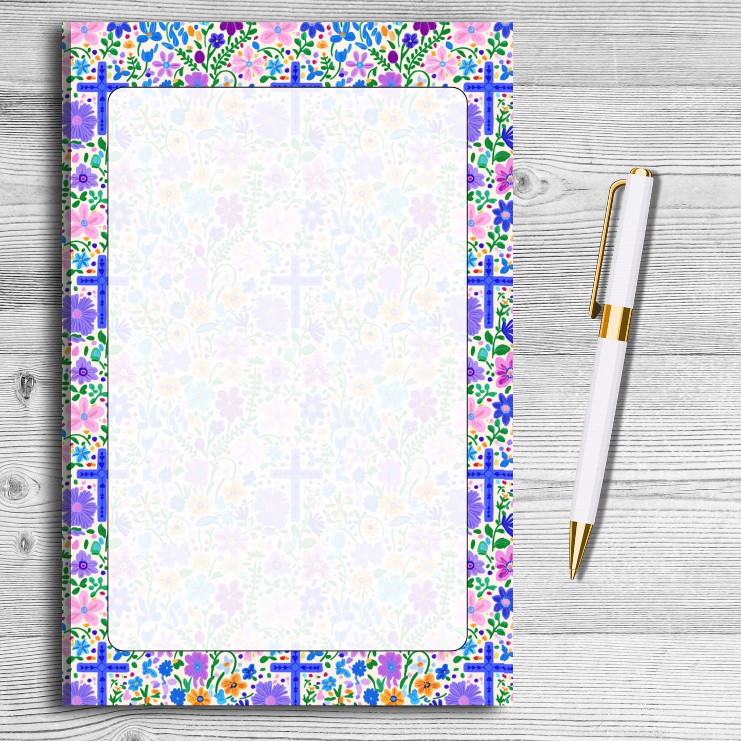 Blue Floral Cross Notepad