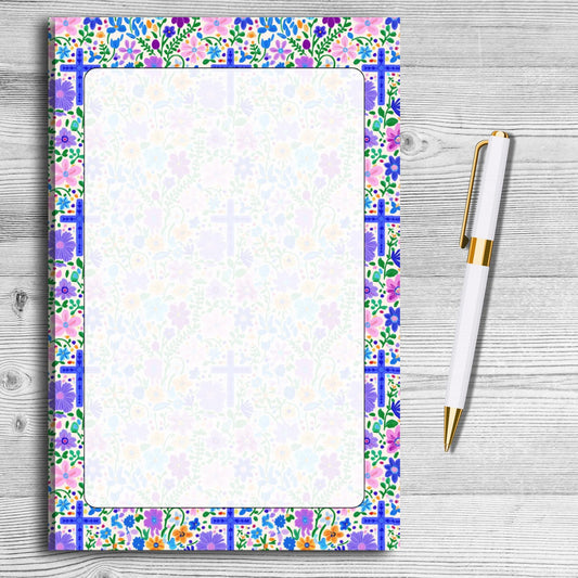 Blue Floral Cross Notepad