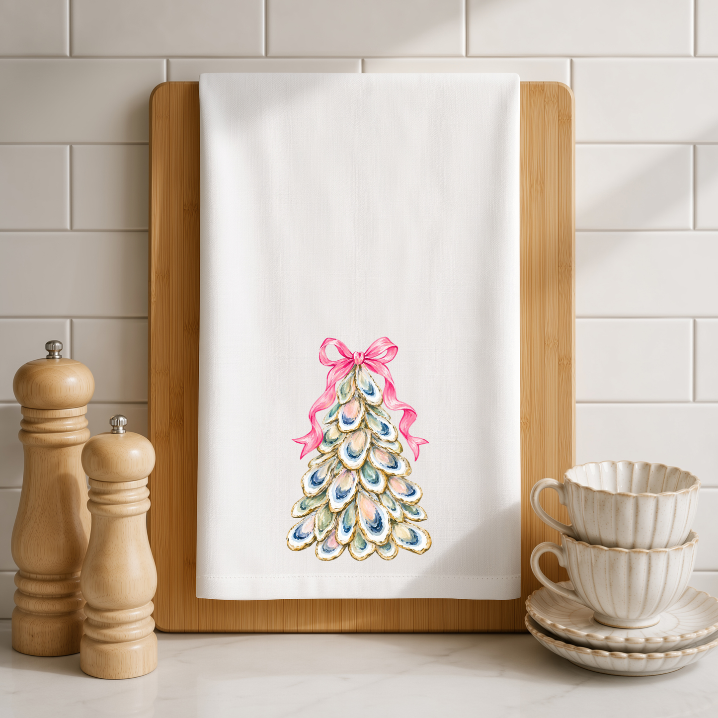 Oyster Christmas Kitchen Tea Towel