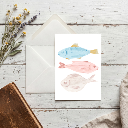 Watercolor Fish Card – Coastal Greeting on Linen Cardstock