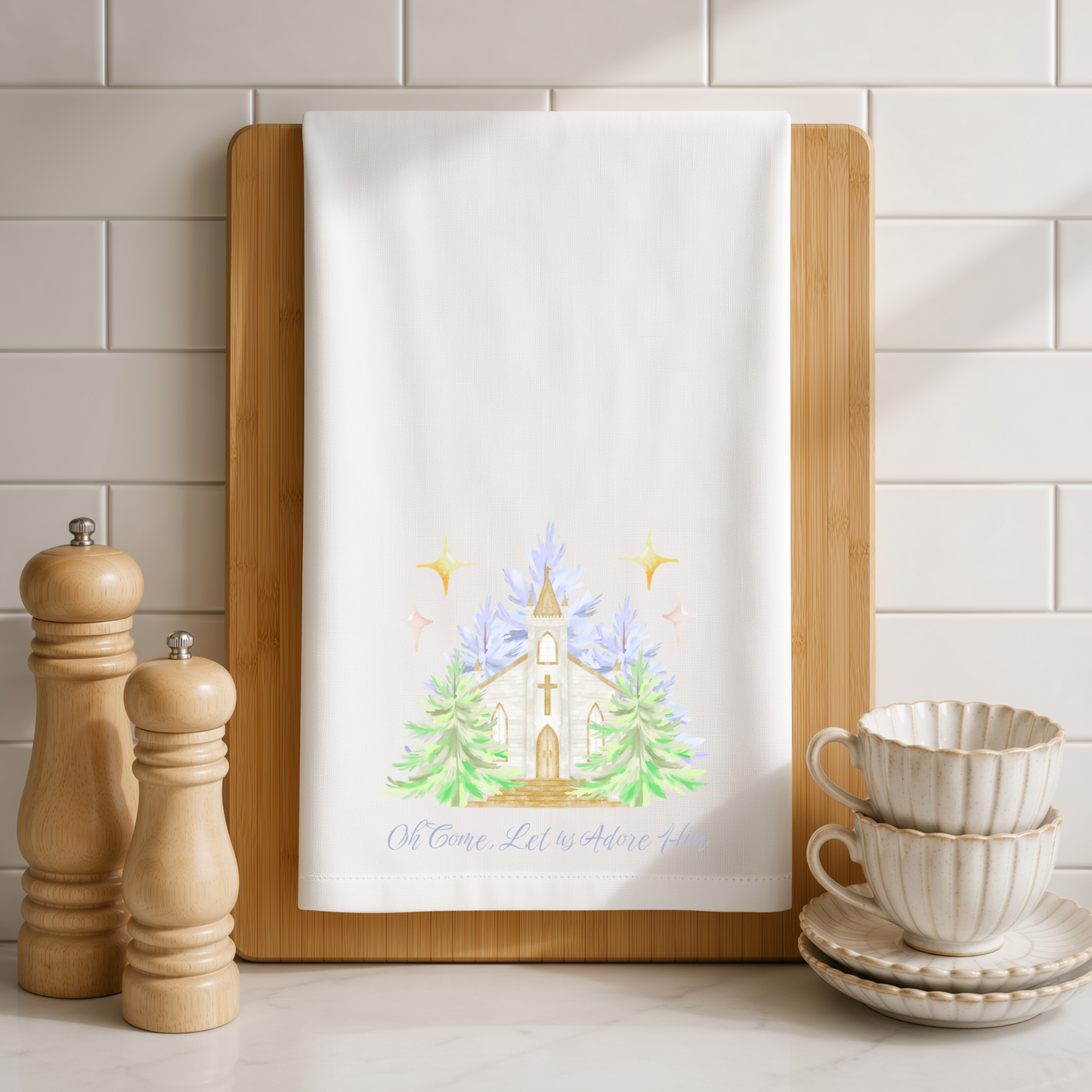 Church Christmas Kitchen Tea Towel