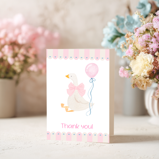 Baby Shower Thank You Card – Silly Goose Design Pink Girl Theme