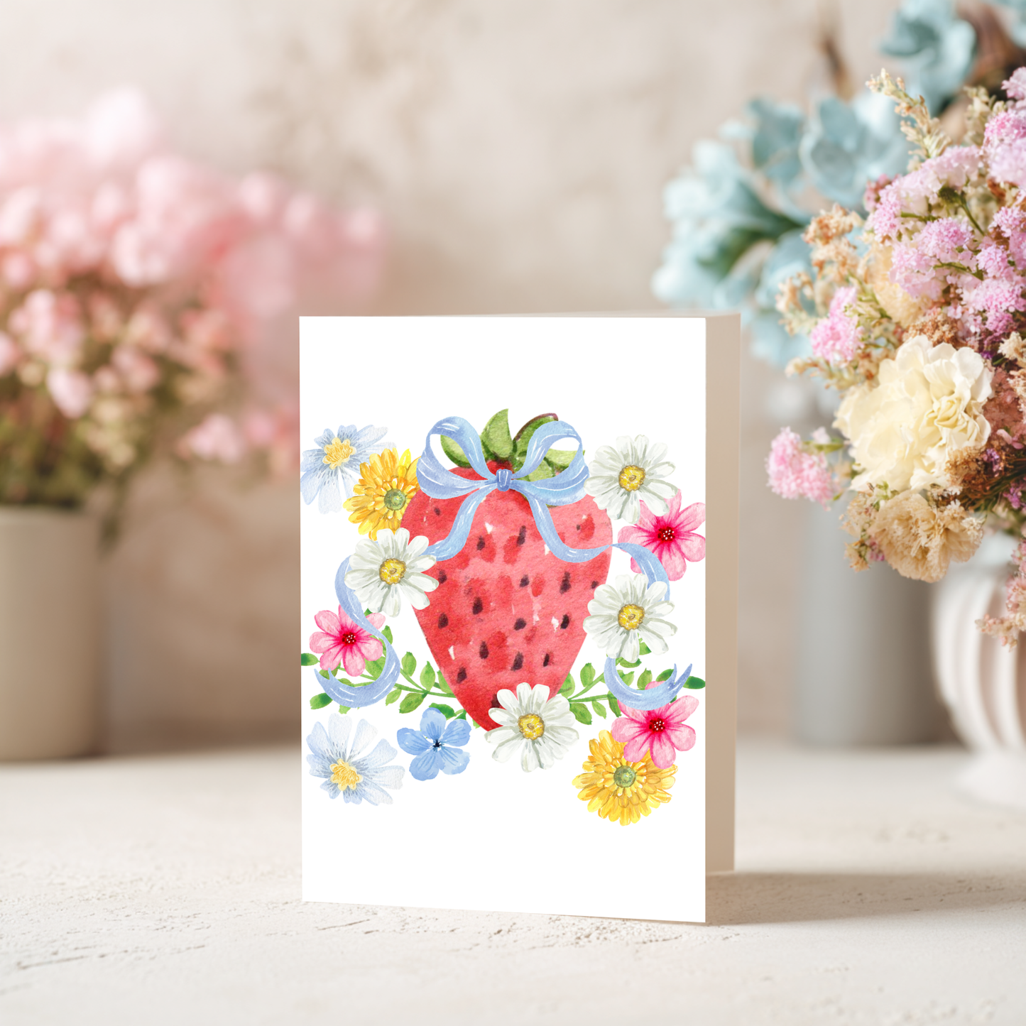 Spring Greeting Card – Watercolor Floral Design Blank Inside