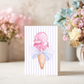Ice Cream Birthday Card – Watercolor Design Blank Inside with Envelope