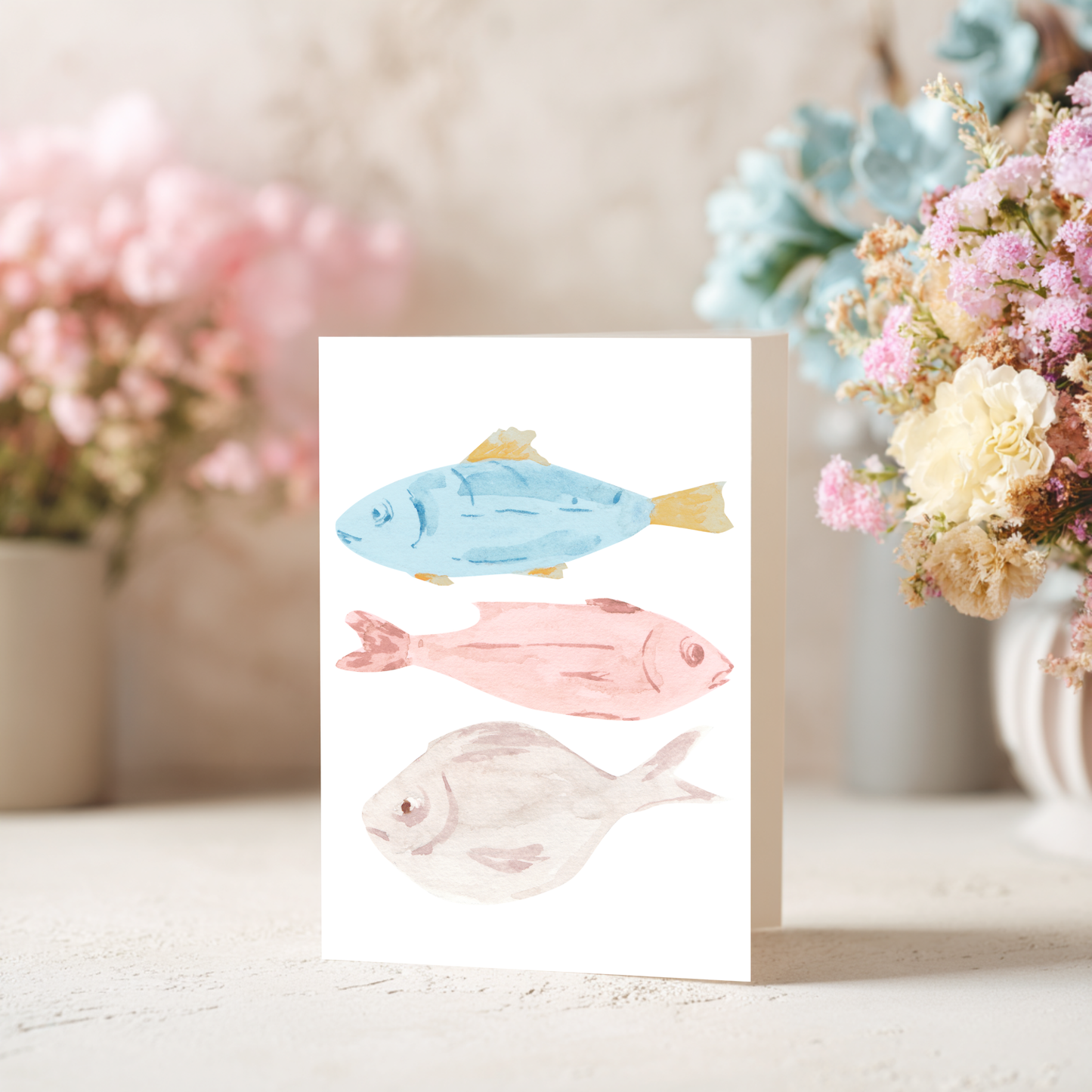 Watercolor Fish Card – Coastal Greeting on Linen Cardstock