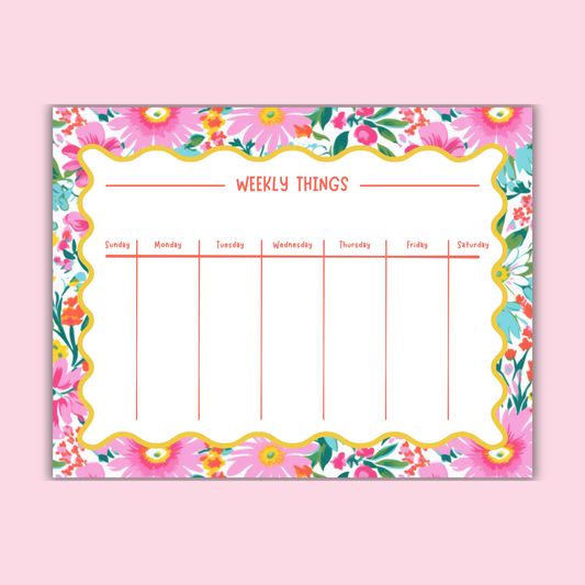 Floral Weekly Planner Notepad, Bright Desk Planner Pad, Cute Weekly Schedule Notepad, Colorful Tear Off Planner, Undated Weekly Organizer