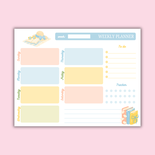 Weekly Planner Notepad, Pastel Desk Planner Pad, Cute Weekly Schedule Pad, Undated Planner Notepad, Tear Off Planner, Productivity Notepad