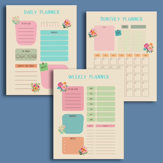 Daily, Weekly, Monthly Planner Bundle | Preppy Planner, Journal | Girly Planner | Positive Planner | Motivational Planner | Floral Planner