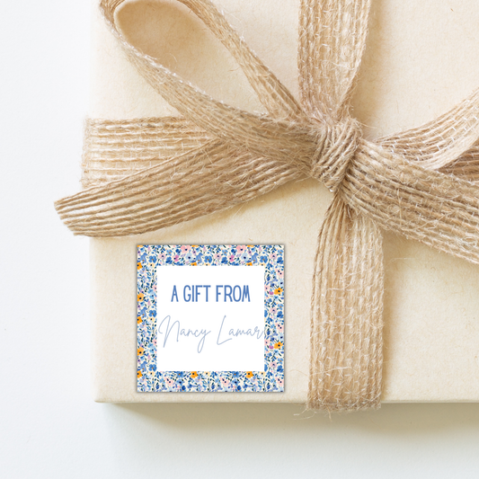 Square Blue Floral Gift Tags
