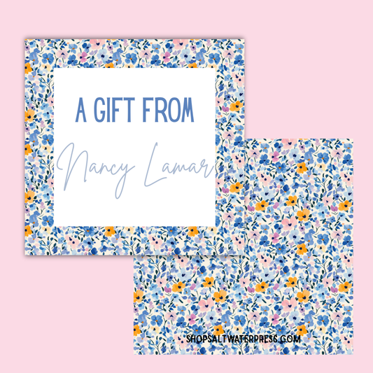 Square Blue Floral Gift Tags