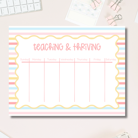 Teacher Planner Pad – Weekly Tearaway Desk Organizer for Lessons