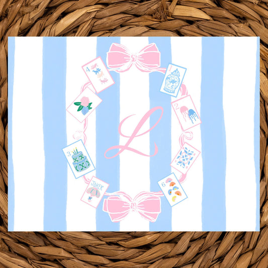Mahjong Notecards | Personalized Mahjong Stationery | Custom Name Notecards | Preppy Mahjong Gift | Blue Stripe Bow Cards | Mahjong Gift