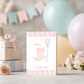 Baby Shower Thank You Card Silly Goose Design White Goose Wearing Pink Bow Holding Pink Balloon Girl Theme Pink White Striped Border Polka Dot Accents Linen Cardstock Quality Premium Texture Matching Envelope Included 4.25 x 5.5 Inch