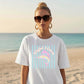 Vintage Fishing Apparel Sailfish Shirt Women Retro Coastal Style Tight Lines Tee Nautical Ocean Design Comfort Colors Premium Cotton Pastel Pink Yellow Turquoise Striped Background Perfect Gift Woman Angler Beach Vacation Clothing
