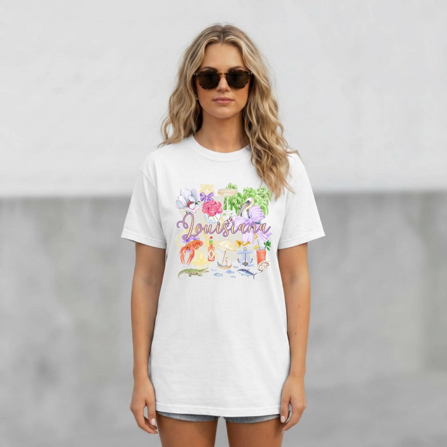 Louisiana Shirt – Vintage Graphic Tee with Crawfish & Pelican Design