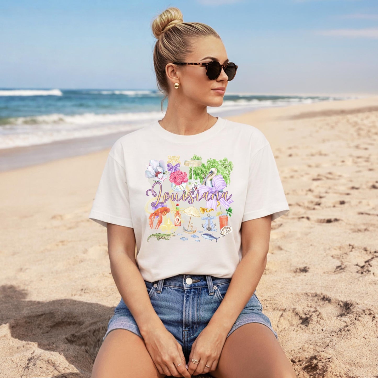 Louisiana Shirt – Vintage Graphic Tee with Crawfish & Pelican Design