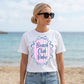 Vacation Tee Women Summer Beach Club Babe Shirt Preppy Coastal Style Nautical Stripe Design Pink White Pattern Oval Frame Blue Scalloped Border Bow Accent Resort Wear Essential Perfect Beach Getaway Lake Trips Poolside Outfit Casual Summer