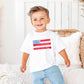 Youth Patriotic Tee Girls Summer Holiday Shirt Watercolor American Flag Design Fourth July Celebration Outfit Kids Independence Day Clothing Blue Bow Accent Red White Blue Colors Stars Stripes Pattern Memorial Day Wear Comfortable Cotton