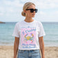 Watercolor Beach Shirt Womens Summer Vacation Tee Funny Crab Coastal Design Ocean Lover Graphic Clothing Vintage Retro Aesthetic Pink Stripe Pattern Rainbow Illustration Crown Accent Soft Comfort Fabric Relaxed Fit Perfect Seaside Trip
